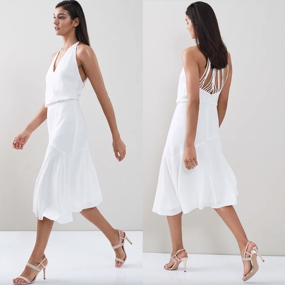 Reiss Dresses & Skirts - REISS | Luxury Crepe Talin Strappy-Back Fit & Flare Midi Dress in White | Size 8